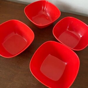 Bright Red Vintage Melamine Square Bowls set of 4 by Igloo